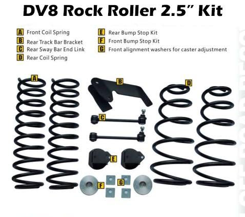 RR25JK-01SH-HKJT.jpg Jeep JK Rock Roller 2.5 Inch Lift Kit 07-18 Wrangler JK w/Shocks/Springs/ Brackets/ Spacers/ Bumpstops/ Endlinks/ Alignment Washers DV8 Offroad
